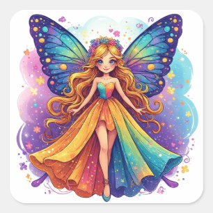 Betoverende Fantasie Elf met Kleurrijke Vleugels Vierkante Sticker