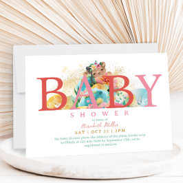 Betoverende Fantasievolle Roze Letters Baby Meisje Kaart