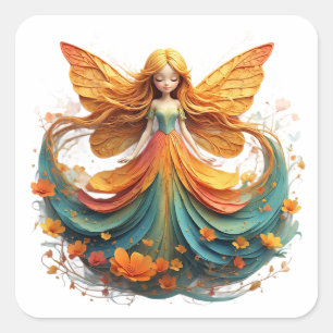 Betoverende Fantasy Fee met Kleurrijke Vleugels Vierkante Sticker