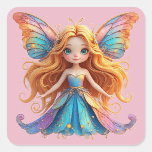 Betoverende Fantasy Fee met Kleurrijke Vleugels Vierkante Sticker