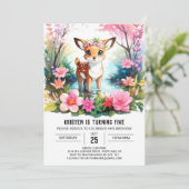 Betoverende Fawn Waterverf Woodland Meisje Verjaar Kaart (Staand voorkant)