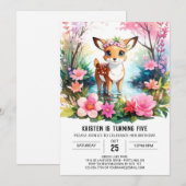 Betoverende Fawn Waterverf Woodland Meisje Verjaar Kaart (Voorkant / Achterkant)