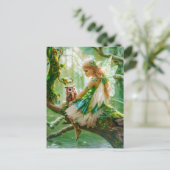 Betoverende fee met uil in het bos briefkaart (Staand voorkant)