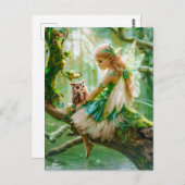 Betoverende fee met uil in het bos briefkaart (Voorkant / Achterkant)