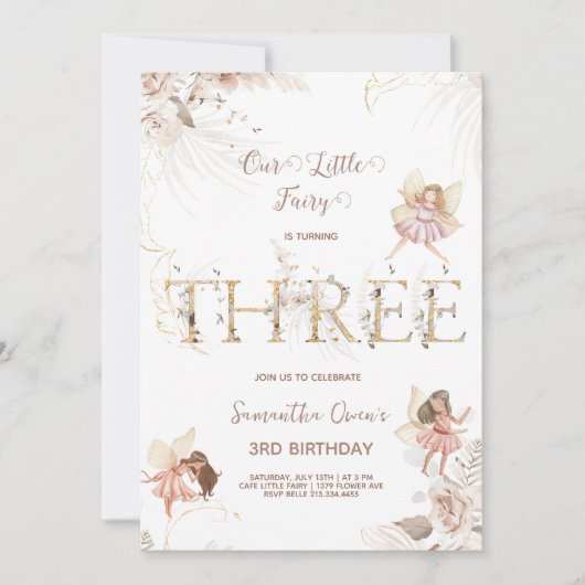 Betoverende feeën 3e verjaardag uitnodiging (Voorkant)