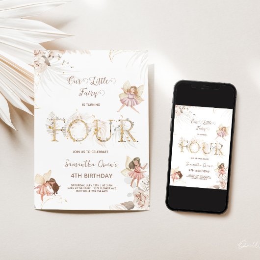 Betoverende feeën 4e verjaardag uitnodiging