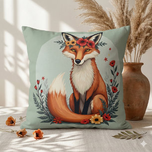Betoverende Floral Fox Woodland Folk Art Kussen