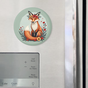 Betoverende Floral Fox Woodland Folk Art Magneet