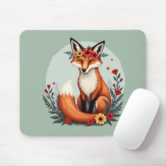 Betoverende Floral Fox Woodland Folk Art Muismat (Met muis)