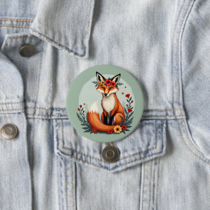 Betoverende Floral Fox Woodland Folk Art Ronde Button 7,6 Cm