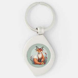 Betoverende Floral Fox Woodland Folk Art Sleutelhanger