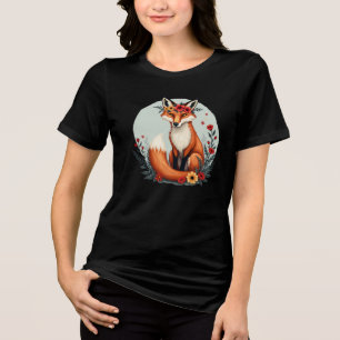 Betoverende Floral Fox Woodland Folk Art Tri-Blend Shirt
