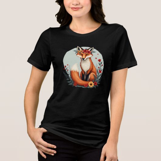 Betoverende Floral Fox Woodland Folk Art Tri-Blend Shirt (Voorkant)