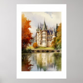 Betoverende Franse kasteel Waterverf Poster (Voorkant)