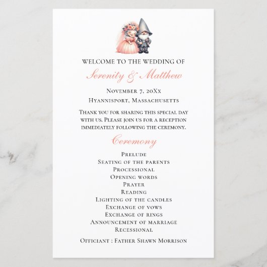 Betoverende Gnome Rustic Woodland Wedding Program (Voorkant)