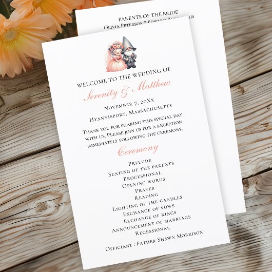 Betoverende Gnome Rustic Woodland Wedding Program