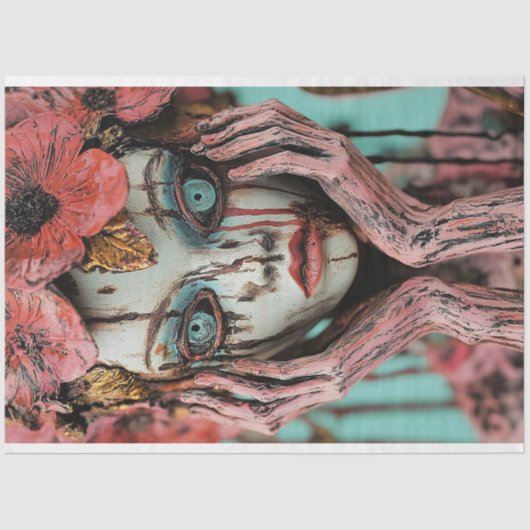 Betoverende Gotische Roze Bloemen Gargoyle Decoupa Tissuepapier (Voorkant)