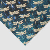 Betoverende gouden libellen op Blauwgroen Blue Dam Tissuepapier (Detail)