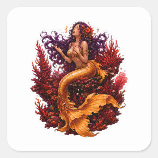Betoverende Gouden Sirene Zingende Zeemeermin Stic Vierkante Sticker