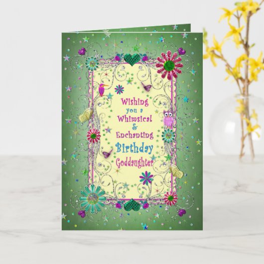 Betoverende groene / gele verjaardag, peetdochter kaart (Gele Bloem)