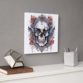 Betoverende Halloween Vampier Skull Art Vierkante Klok