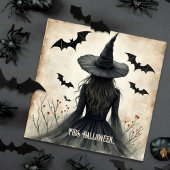 Betoverende Halloween Witch Flat Wenskaart Feestdagenkaart