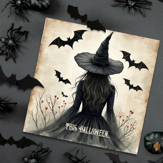 Betoverende Halloween Witch Flat Wenskaart Feestdagenkaart