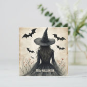 Betoverende Halloween Witch Flat Wenskaart Feestdagenkaart (Staand voorkant)