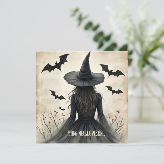 Betoverende Halloween Witch Flat Wenskaart Feestdagenkaart (Staand voorkant)