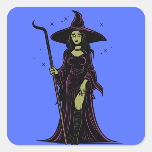 Betoverende Halloween Witch: Spellbinding Decor & Vierkante Sticker (Voorkant)