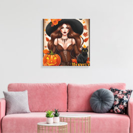 Betoverende Halloween Woman Wall Art - Autumnal Canvas Afdruk