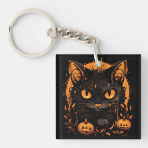 Betoverende Halloween: Zwarte Kat Tussen Pompoenen Sleutelhanger