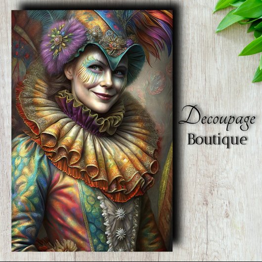 Betoverende Harlequin Lady Clown Decoupage Tissuepapier