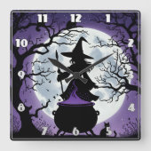 Betoverende heks brouwt drankjes onder een volle m vierkante klok (Voorkant)