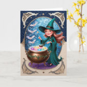 Betoverende Heks met Ketel Mystieke  Kaart (Gele Bloem)