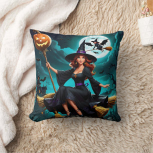 Betoverende heks viert Halloween nacht Kussen