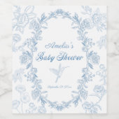 Betoverende hemelsblauwe ovale bloemenkrans Baby s Wijn Etiket (Enkel label)