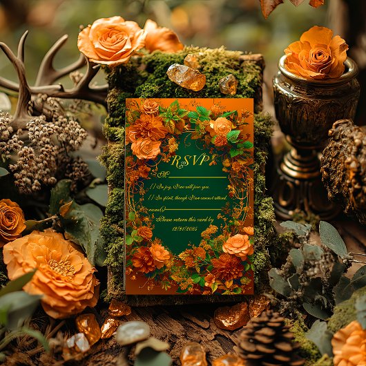 Betoverende Herfst Bloemen RSVP bruiloft Kaart