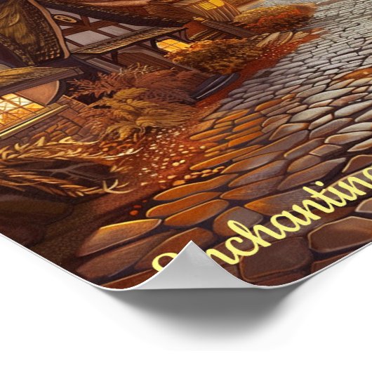 Betoverende herfstavond in een Storybook Village Poster (Hoek)