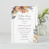 betoverende herfstliefde: vallende bladeren bruilo kaart (Staand voorkant)