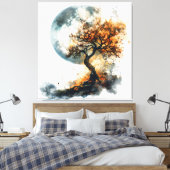 Betoverende herfstnacht: Silhouette Tree & Majesti Canvas Afdruk (Insitu (Slaapkamer))