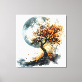 Betoverende herfstnacht: Silhouette Tree & Majesti Canvas Afdruk