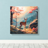 Betoverende herten Forest Scene Design Canvas Afdruk (Insitu (Houten vloer))