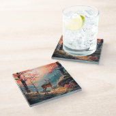 Betoverende herten Forest Scene Design Glazen Onderzetter (Schuin)