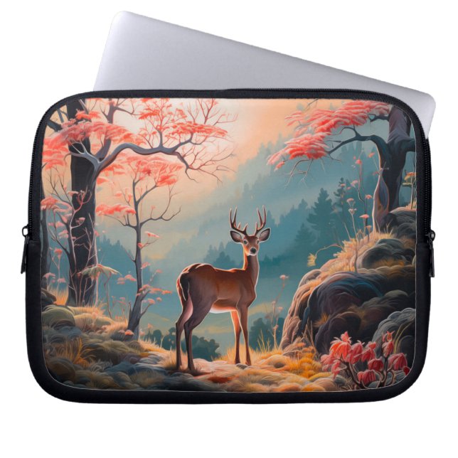Betoverende herten Forest Scene Design Laptop Sleeve (Voorkant)