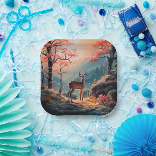 Betoverende herten Forest Scene Design Papieren Bordje (Feest)