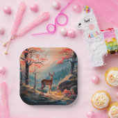 Betoverende herten Forest Scene Design Papieren Bordje (Feest)