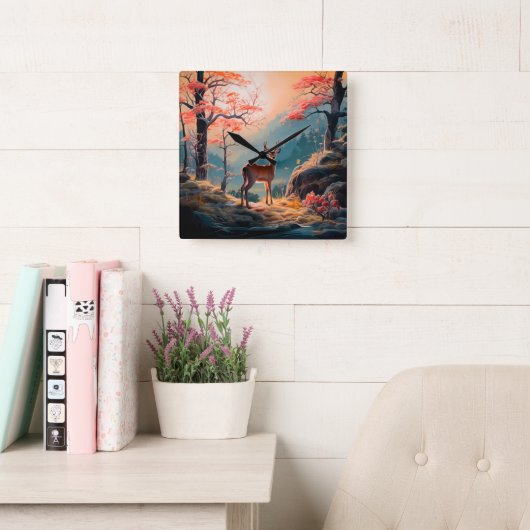Betoverende herten Forest Scene Design Vierkante Klok (Leeskamer)