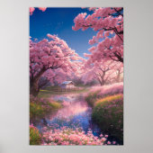 Betoverende Hut te midden van Sakura bomen Poster (Voorkant)