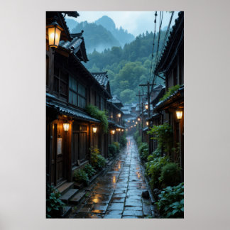 Betoverende Japanse dorpsstraat scène Poster